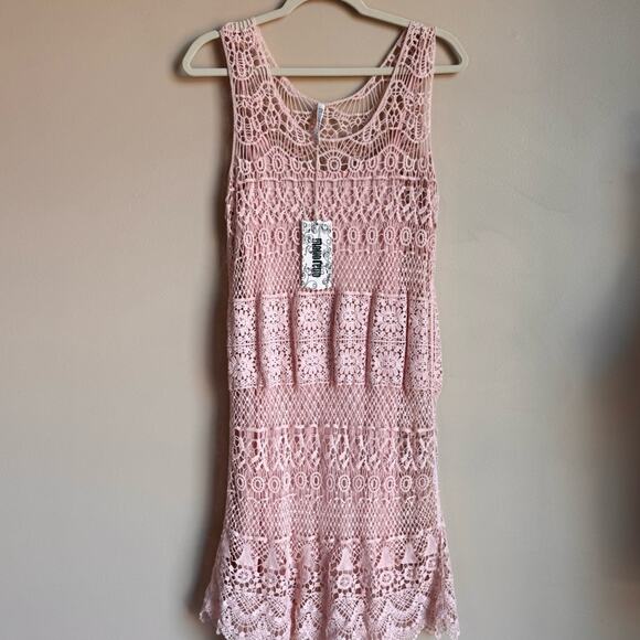 MONORENO BILTMORE TWO PIECE CROCHET & LACE MAXI Light Pink feminine summer - Picture 3 of 14